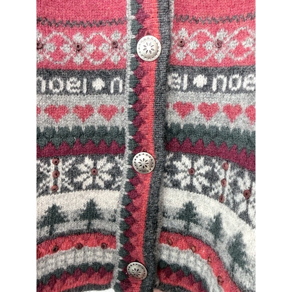 NWT Vintage Woolrich Fair Isle Cardigan Sweater Large Wool Noel Christmas Trees - Picture 5 of 12